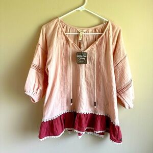 Matilda Jane Call Me Cute Wonderment Pink Boho Muslin Peasant Peplum Top S Mauve